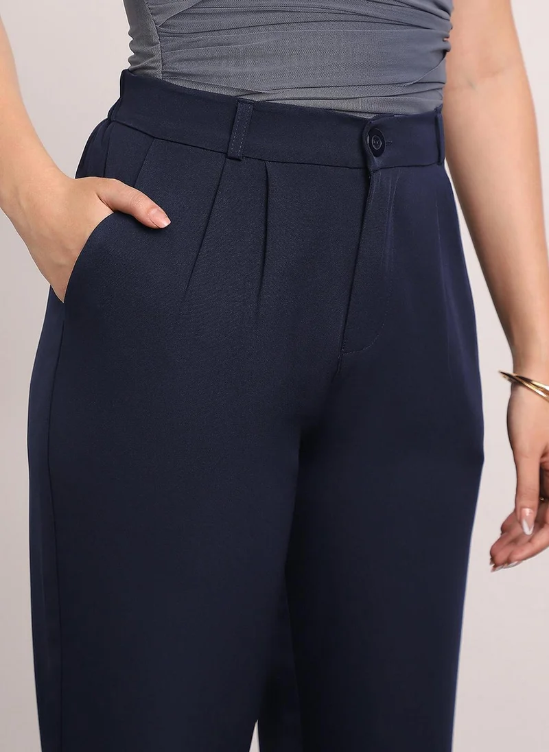 Urbano Fashion  Urbano Fashion Women's Navy Loose Baggy Fit Solid Korean Pants Stretchable for Women | Best Price UAE